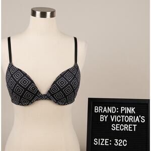 PINK Victoria's Secret 32C Bra Black Geometric Diamond Wear Everywhere Demi VS